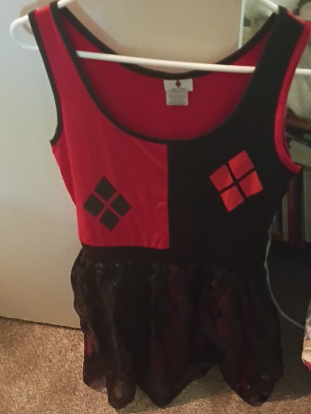 Harley Quinn Red and Black Sleeveless Costume Dress with Diamond Accents